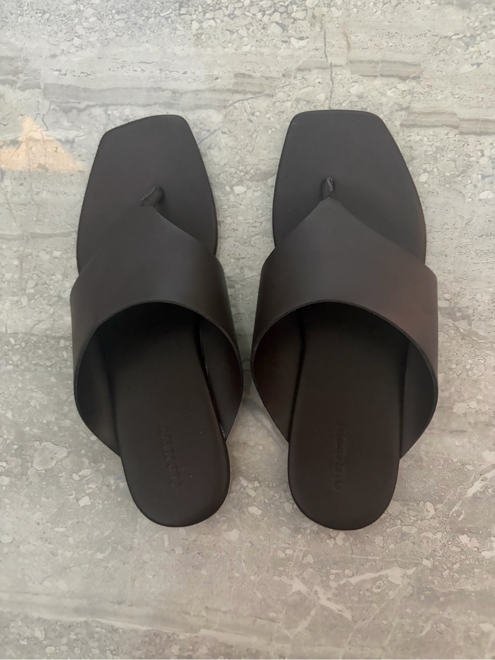 Old Navy dark brown Wide-Band Square-Toe Slide Sandals